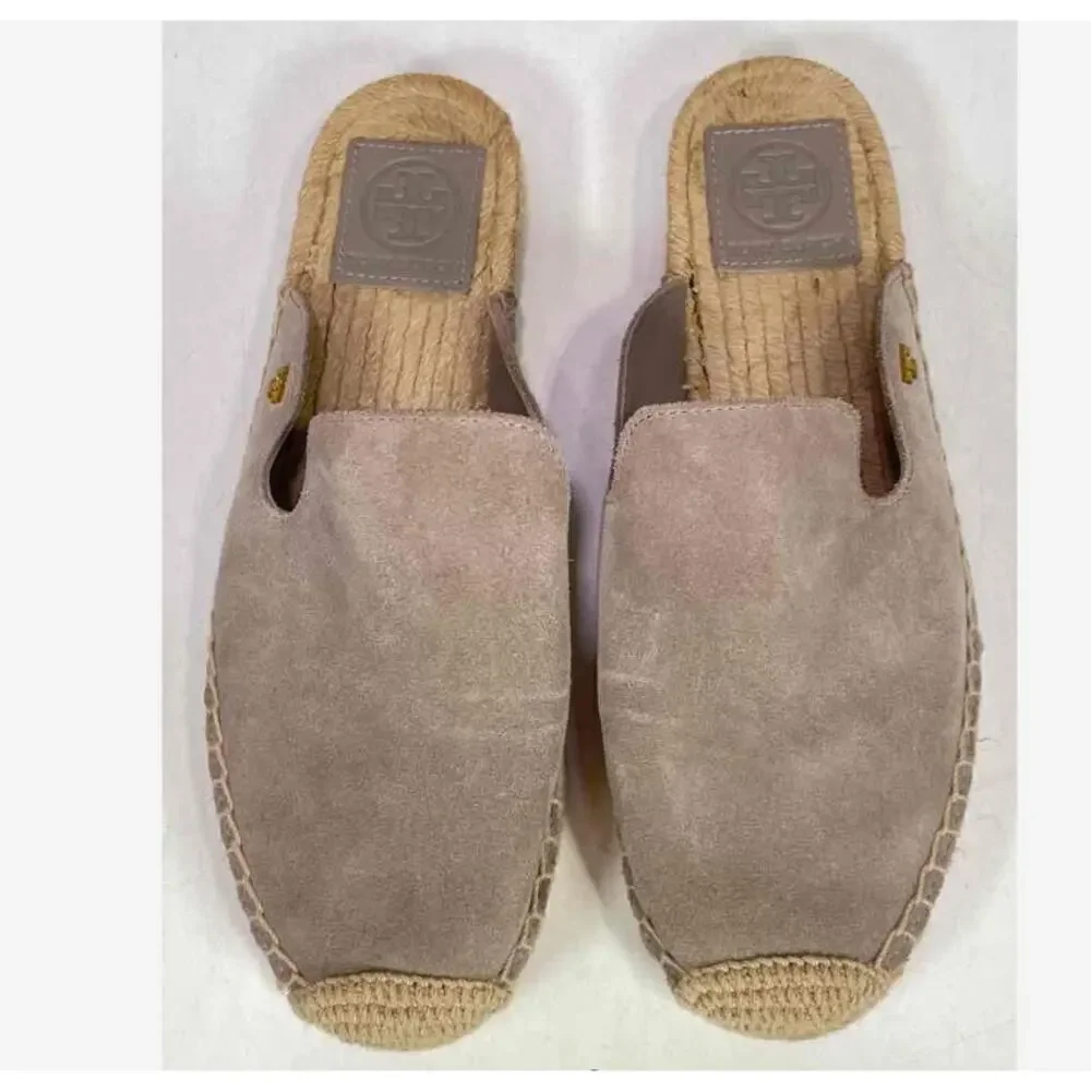 Tory Burch Suede Size 6.5 Women's Gray Tan Euro Summer Mule Flats